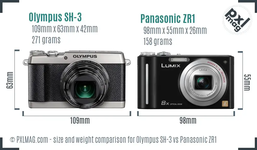 Olympus SH-3 vs Panasonic ZR1 size comparison