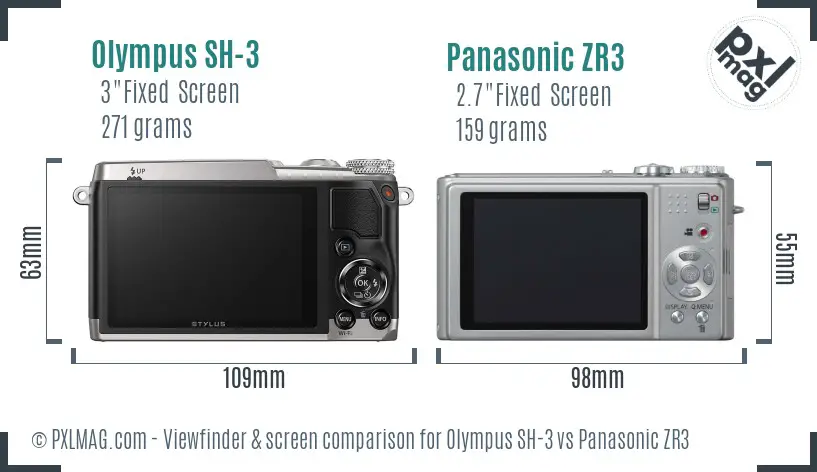 Olympus SH-3 vs Panasonic ZR3 Screen and Viewfinder comparison