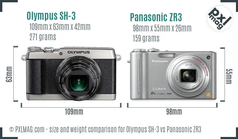 Olympus SH-3 vs Panasonic ZR3 size comparison