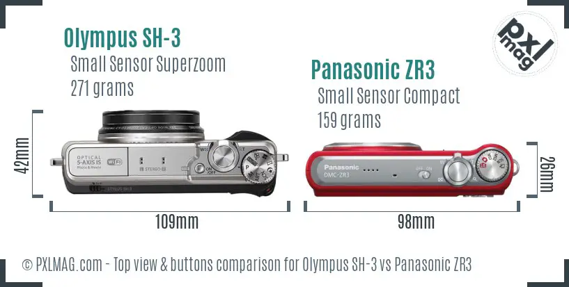 Olympus SH-3 vs Panasonic ZR3 top view buttons comparison