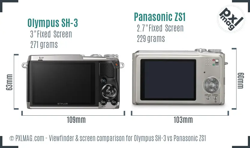 Olympus SH-3 vs Panasonic ZS1 Screen and Viewfinder comparison