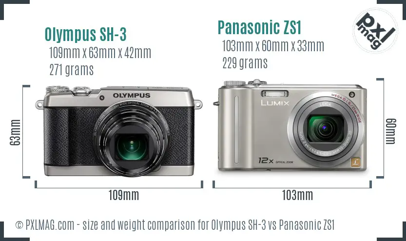 Olympus SH-3 vs Panasonic ZS1 size comparison
