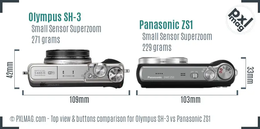 Olympus SH-3 vs Panasonic ZS1 top view buttons comparison