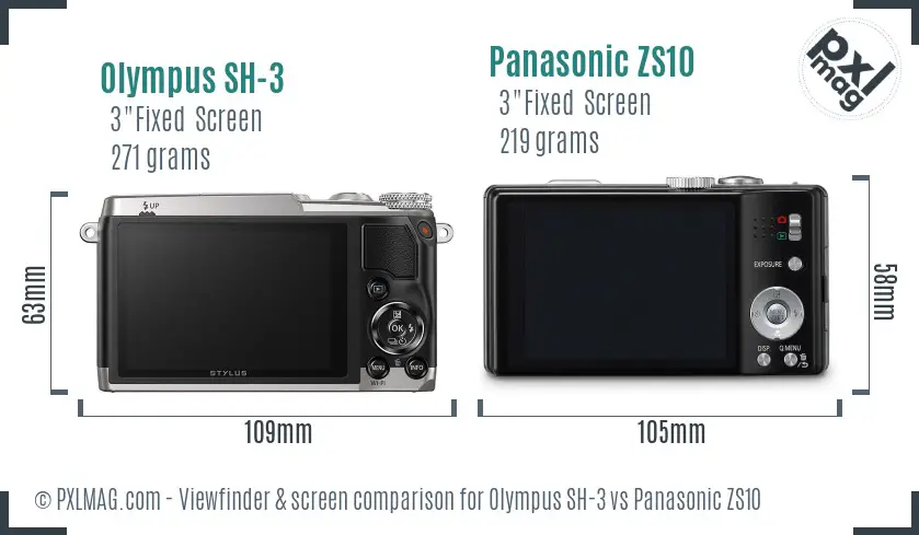 Olympus SH-3 vs Panasonic ZS10 Screen and Viewfinder comparison