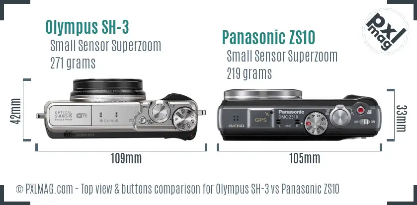 Olympus SH-3 vs Panasonic ZS10 top view buttons comparison
