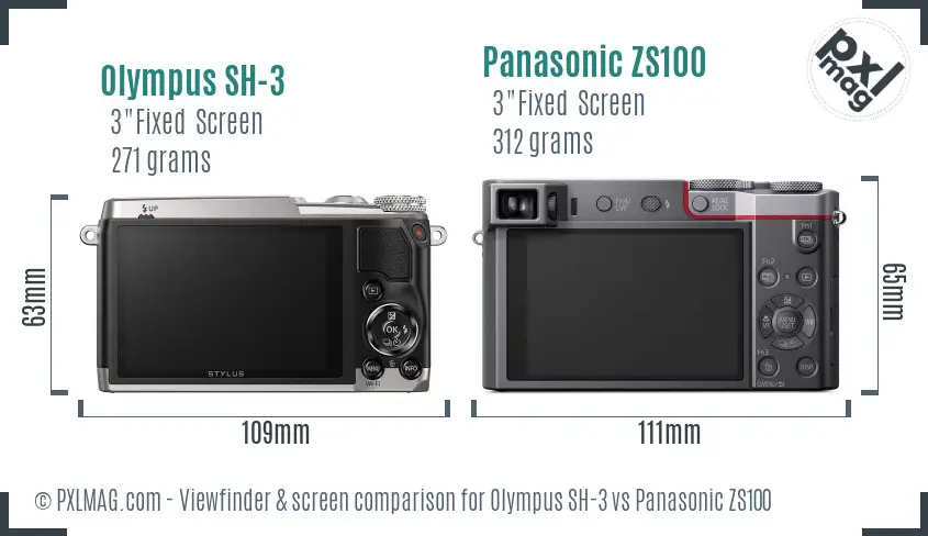 Olympus SH-3 vs Panasonic ZS100 Screen and Viewfinder comparison