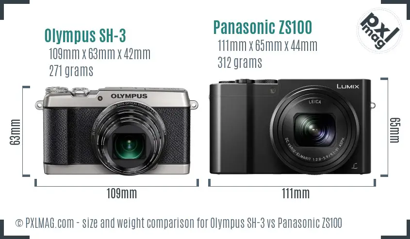 Olympus SH-3 vs Panasonic ZS100 size comparison