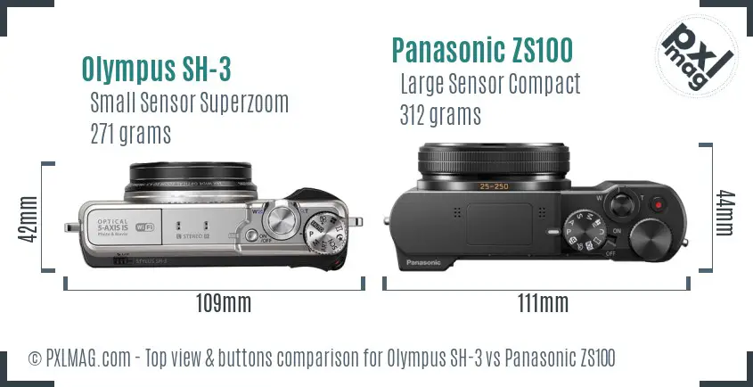 Olympus SH-3 vs Panasonic ZS100 top view buttons comparison