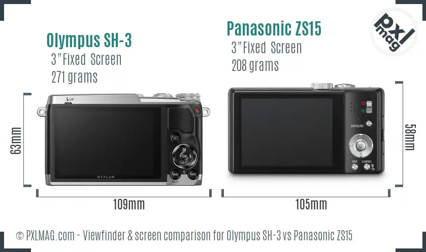 Olympus SH-3 vs Panasonic ZS15 Screen and Viewfinder comparison