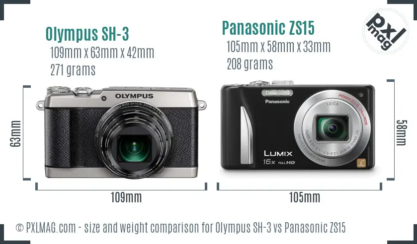 Olympus SH-3 vs Panasonic ZS15 size comparison