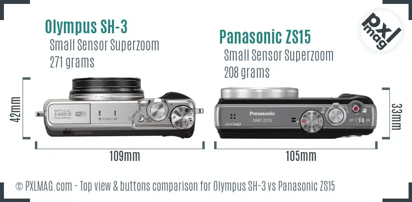 Olympus SH-3 vs Panasonic ZS15 top view buttons comparison