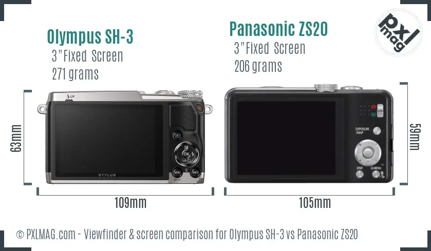 Olympus SH-3 vs Panasonic ZS20 Screen and Viewfinder comparison