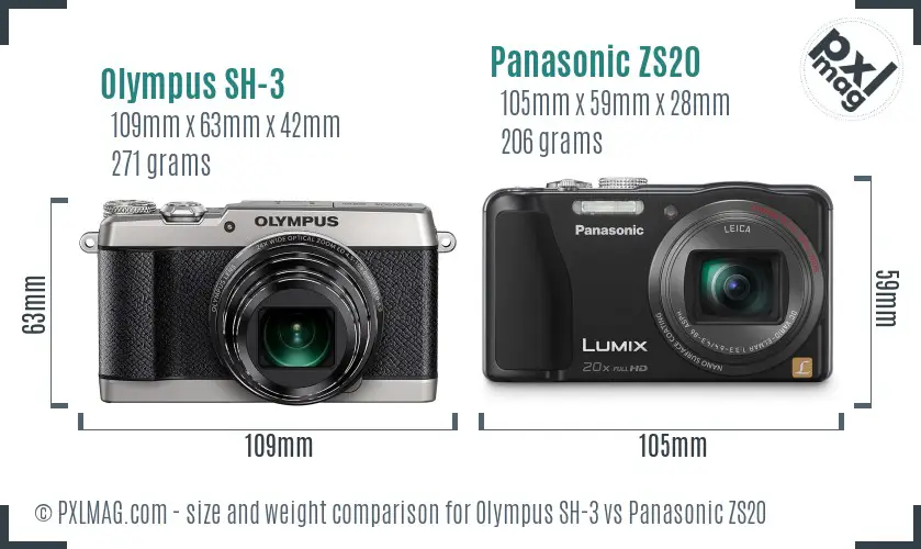 Olympus SH-3 vs Panasonic ZS20 size comparison
