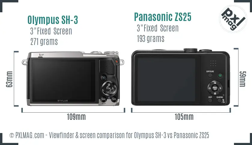 Olympus SH-3 vs Panasonic ZS25 Screen and Viewfinder comparison