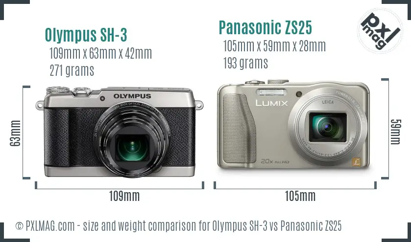Olympus SH-3 vs Panasonic ZS25 size comparison