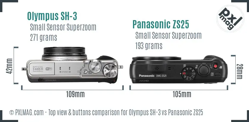 Olympus SH-3 vs Panasonic ZS25 top view buttons comparison