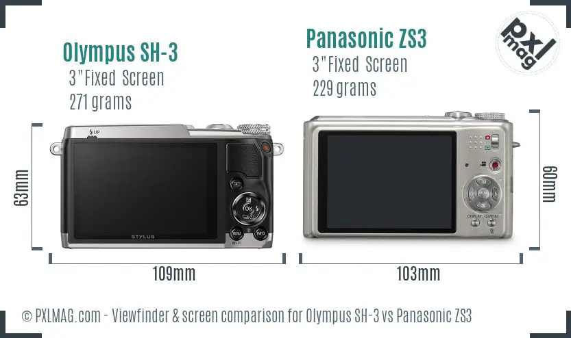 Olympus SH-3 vs Panasonic ZS3 Screen and Viewfinder comparison