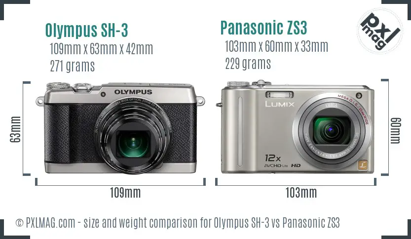 Olympus SH-3 vs Panasonic ZS3 size comparison