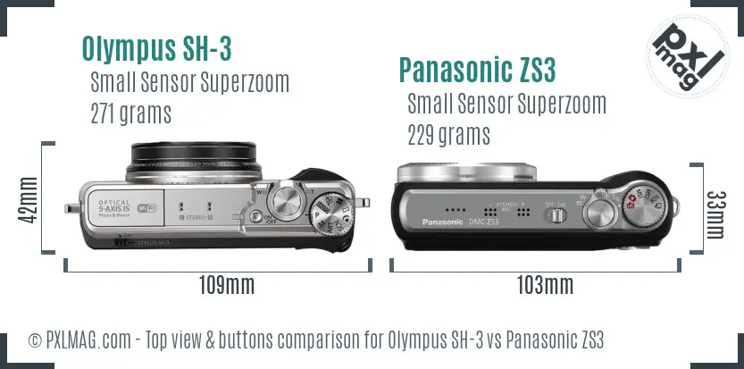 Olympus SH-3 vs Panasonic ZS3 top view buttons comparison