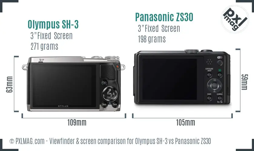 Olympus SH-3 vs Panasonic ZS30 Screen and Viewfinder comparison