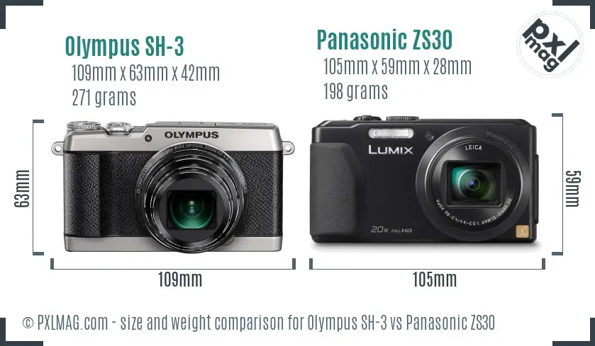Olympus SH-3 vs Panasonic ZS30 size comparison