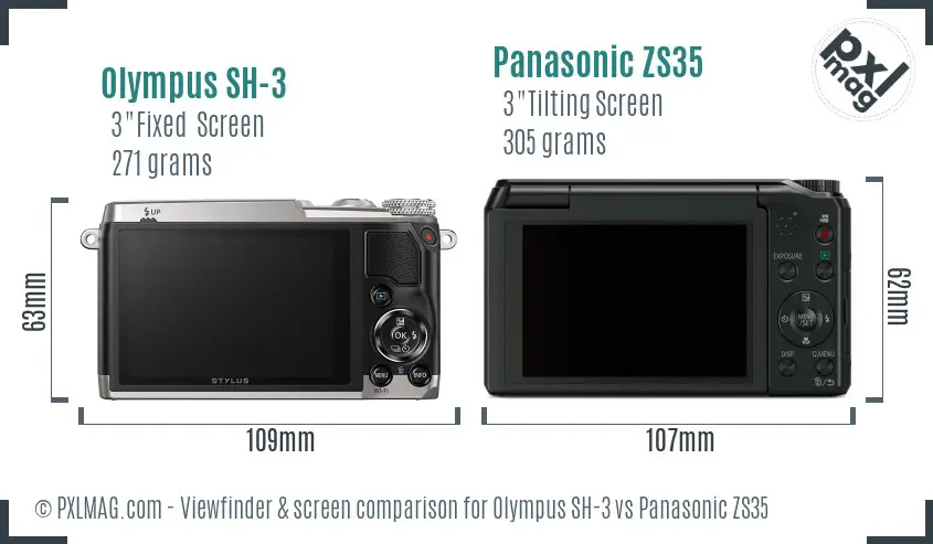 Olympus SH-3 vs Panasonic ZS35 Screen and Viewfinder comparison