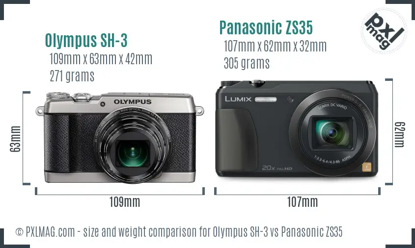 Olympus SH-3 vs Panasonic ZS35 size comparison