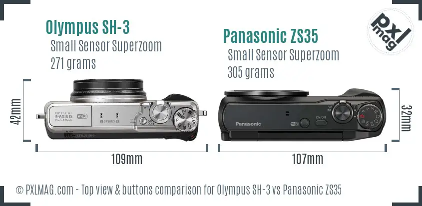 Olympus SH-3 vs Panasonic ZS35 top view buttons comparison