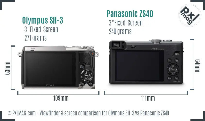 Olympus SH-3 vs Panasonic ZS40 Screen and Viewfinder comparison