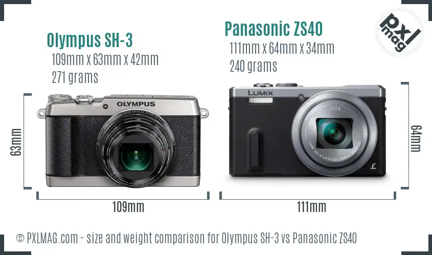 Olympus SH-3 vs Panasonic ZS40 size comparison