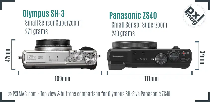 Olympus SH-3 vs Panasonic ZS40 top view buttons comparison