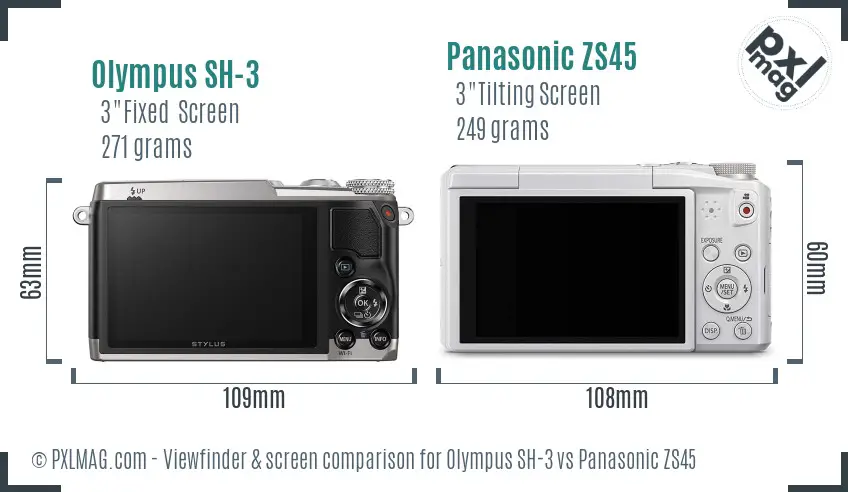 Olympus SH-3 vs Panasonic ZS45 Screen and Viewfinder comparison
