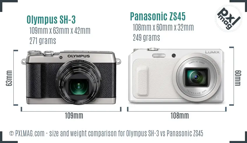 Olympus SH-3 vs Panasonic ZS45 size comparison