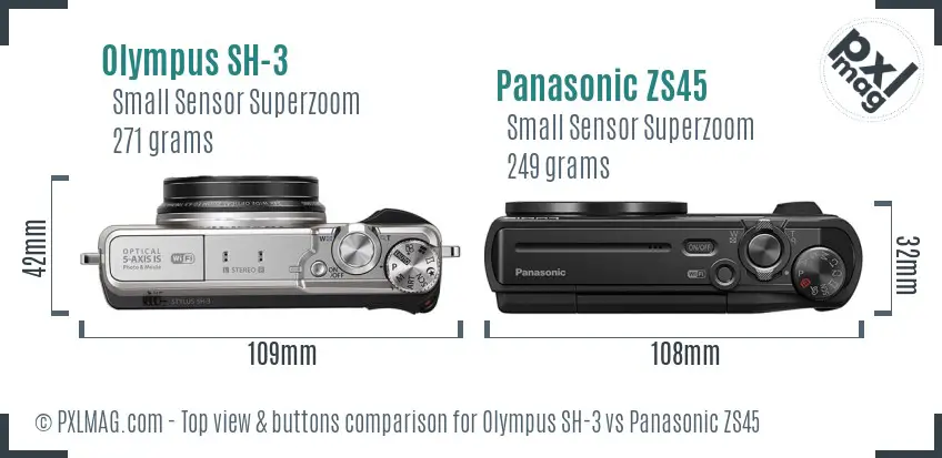 Olympus SH-3 vs Panasonic ZS45 top view buttons comparison