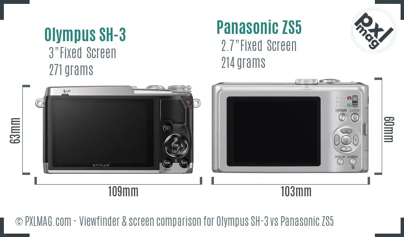 Olympus SH-3 vs Panasonic ZS5 Screen and Viewfinder comparison
