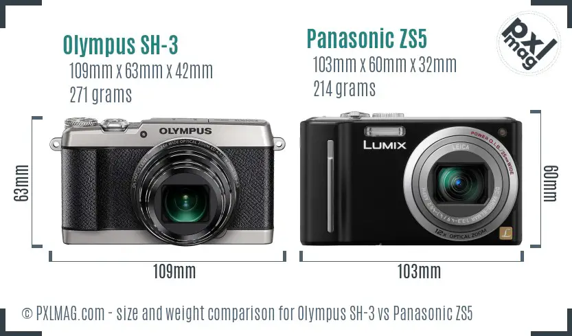 Olympus SH-3 vs Panasonic ZS5 size comparison