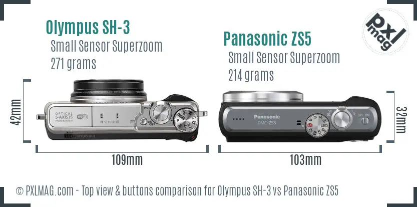 Olympus SH-3 vs Panasonic ZS5 top view buttons comparison