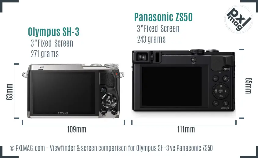 Olympus SH-3 vs Panasonic ZS50 Screen and Viewfinder comparison