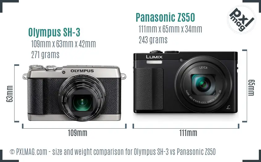 Olympus SH-3 vs Panasonic ZS50 size comparison