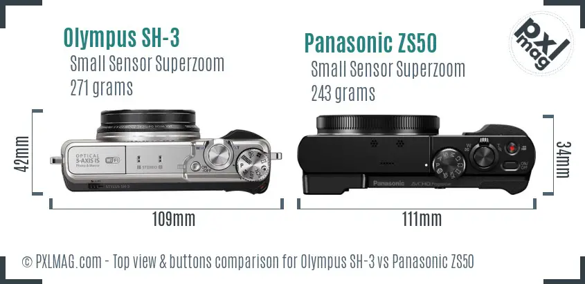 Olympus SH-3 vs Panasonic ZS50 top view buttons comparison