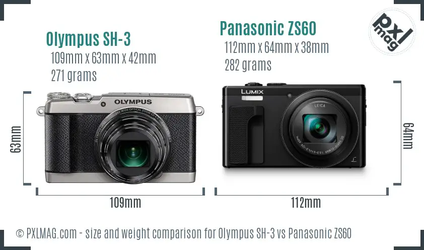 Olympus SH-3 vs Panasonic ZS60 size comparison