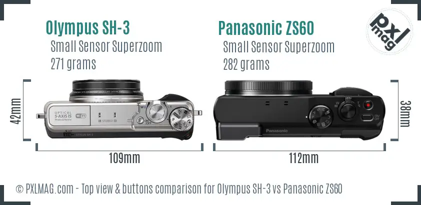 Olympus SH-3 vs Panasonic ZS60 top view buttons comparison