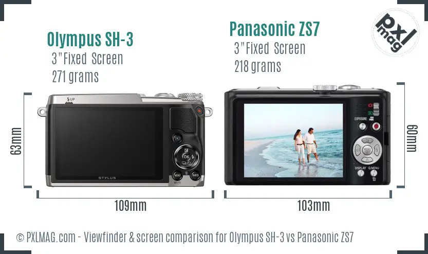 Olympus SH-3 vs Panasonic ZS7 Screen and Viewfinder comparison