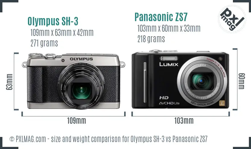 Olympus SH-3 vs Panasonic ZS7 size comparison