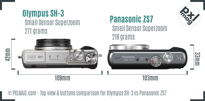 Olympus SH-3 vs Panasonic ZS7 top view buttons comparison