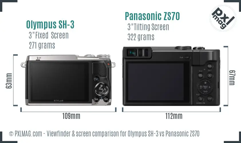 Olympus SH-3 vs Panasonic ZS70 Screen and Viewfinder comparison