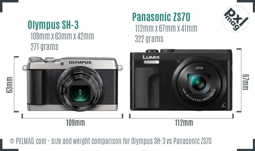 Olympus SH-3 vs Panasonic ZS70 size comparison