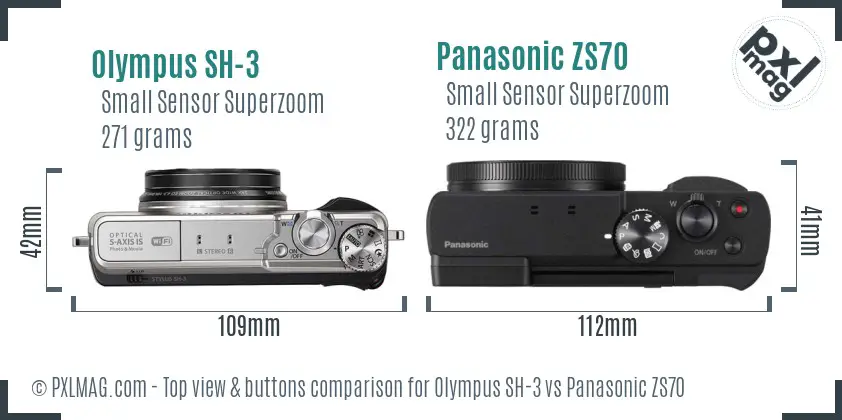 Olympus SH-3 vs Panasonic ZS70 top view buttons comparison