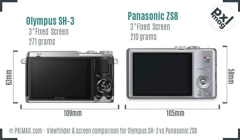 Olympus SH-3 vs Panasonic ZS8 Screen and Viewfinder comparison