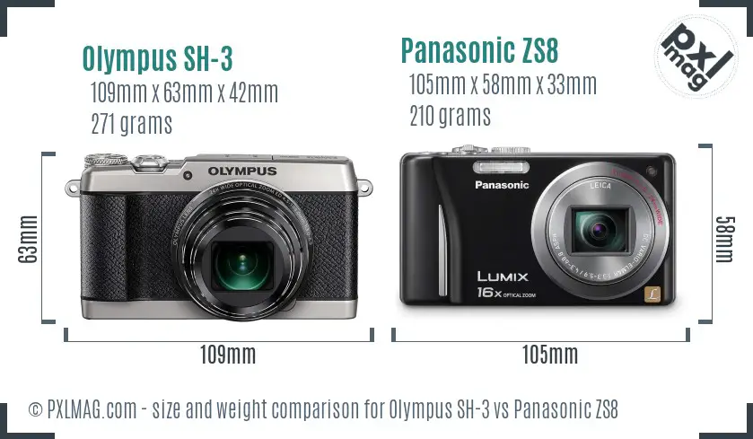Olympus SH-3 vs Panasonic ZS8 size comparison